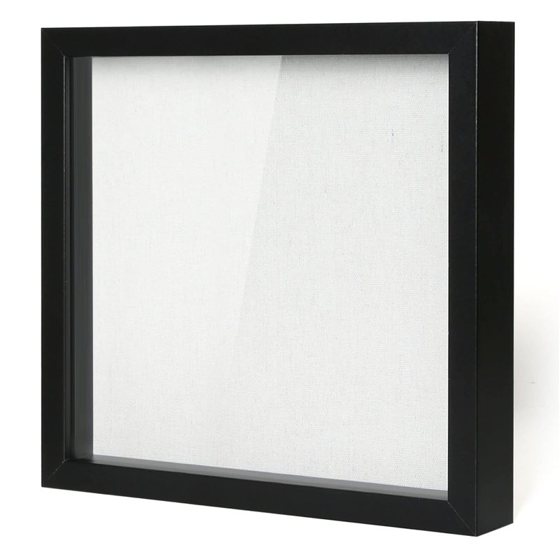 Muzilife 12x12 Shadow Box Picture Frame with Linen Board - Deep Wood & Tempered Glass Display Case Memory Box Baby Sports Memorabilia, Pins, Awards, Medals, Wedding, Tickets and Photos (Black) - Image 1